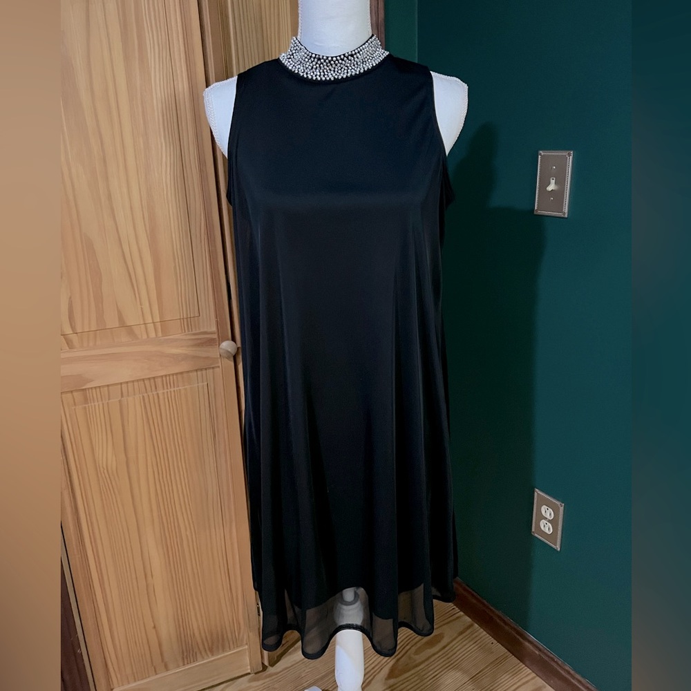 NWT Black cocktail dress with rhinestone collar